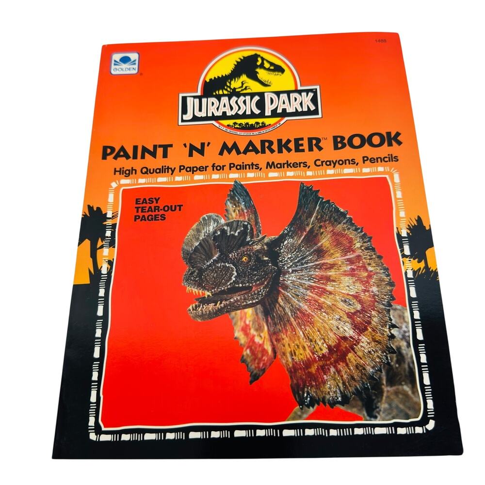 Vtg 1993 Jurassic‎ Park Golden Paint 'N' Marker Book Dinosaurs Kids Art Coloring